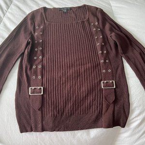 Brown Cable & Cauge buckle decoration knit sweater top Medium M